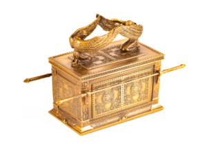 “The Ark of the Covenant with golden cherubim facing each other over the mercy seat, symbolizing God’s presence and meeting place with His people.”